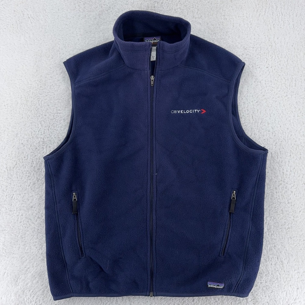 Patagonia Synchilla Vest Mens XL‎ Navy Blue Fleece Full Zip Citi Velocity Logo
